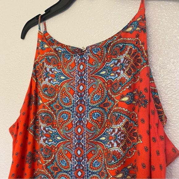 Verse sleeveless blouse tank Top red boho Paisley silky Rayon M - Picture 4 of 9
